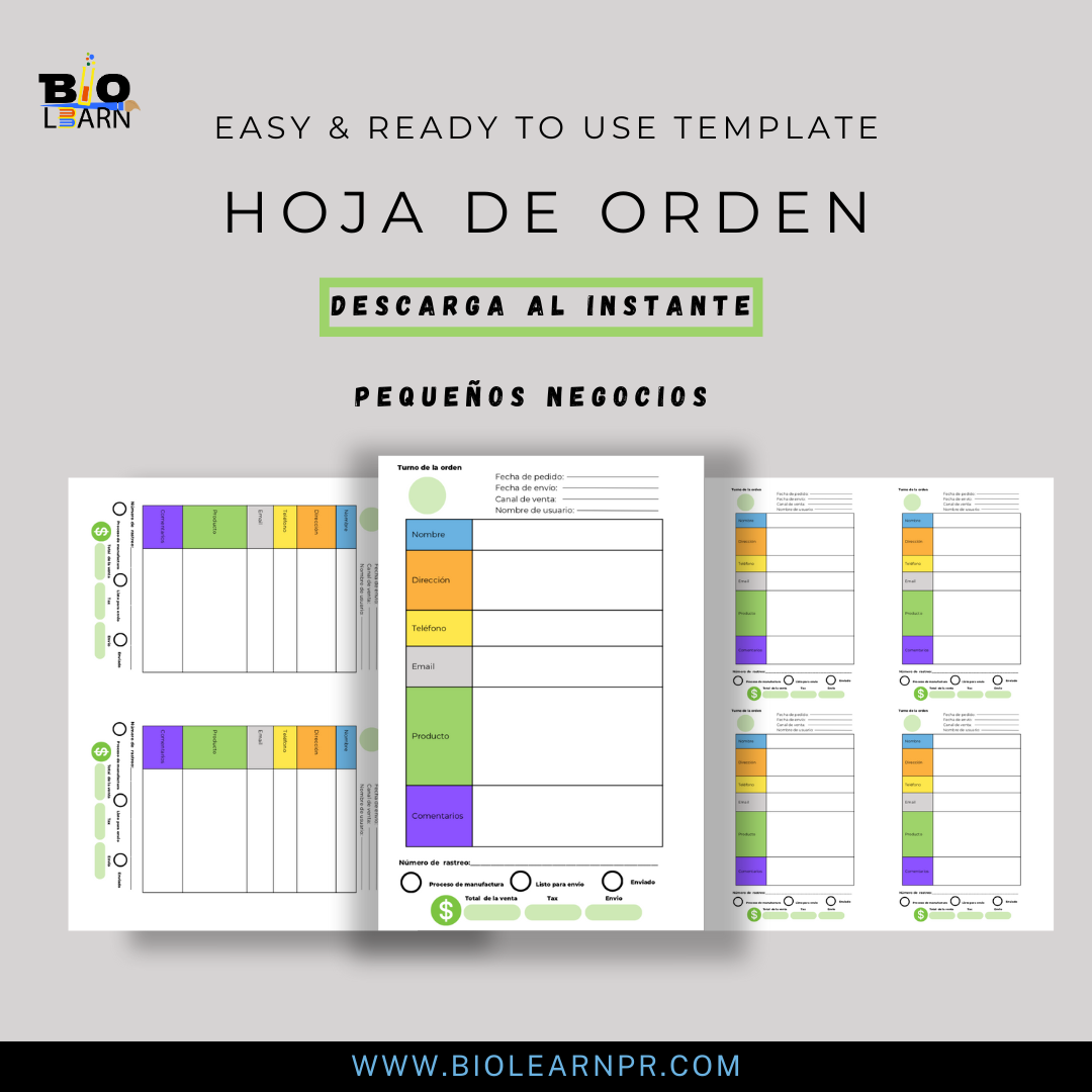 Plantilla: Hojas de órdenes con envio (pequeños negocios) Descarga digital