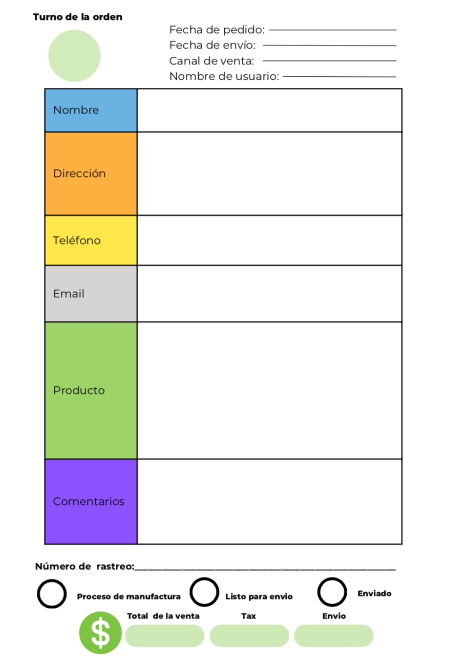 Plantilla: Hojas de órdenes con envio (pequeños negocios) Descarga digital